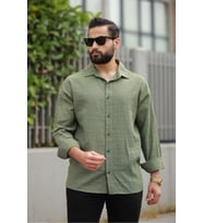 Oversize Keten Karışımlı Basic Salaş Gömlek (Haki)