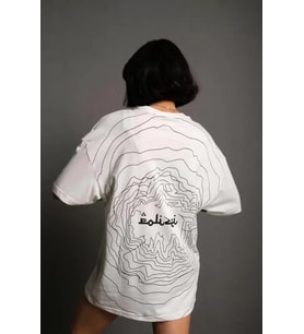 Bisiklet Yakalı Sırt Baskılı Oversize T-Shirt - Beyaz