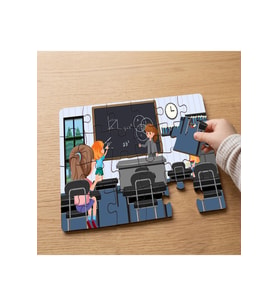 Sınıfta Öğretmen ve Öğrenciler Tasarımlı 24 Parça Ahşap Çocuk Puzzle MPK1009