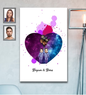 Kişiye Özel Uzay Sevgili Karikatürlü Ahşap Tablo 30x47 Model -1