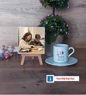 Matematik Öğretmeni Fotoğraflı Dekoratif Taş, Ahşap Altlıklı Türk Kahvesi Fincanı HediyeÖğretmenler Günü Hediyesi (Model 2)