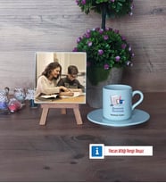 Matematik Öğretmeni Fotoğraflı Dekoratif Taş, Ahşap Altlıklı Türk Kahvesi Fincanı HediyeÖğretmenler Günü Hediyesi (Model 2)