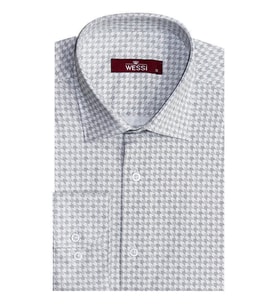Kaz Ayağı Desenli Slim Fit Ekru Erkek Gömlek - Wessi (Beyaz)