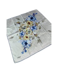 Emilya Rayon Çiçek Desenli Şal Eşarp 90x90 cm (Mavi - Açık Gri)