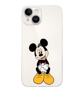 Apple iPhone 14 Uyumlu Kamera Korumalı Tıpalı Kapak Mickey Mouse Tasarımlı ŞeffafKılıf
