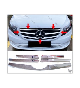 Mercedes Vito W447 Krom Ön Panjur 5 prç 2020-2023 GENİŞ MODEL Paslanmaz Çelik