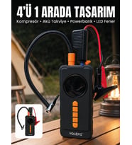 4'ü 1 Arada Akü Takviye Cihazı Dijital Lastik Şişirme Kompresörü 10000mAh Powerbank ve LED Fener