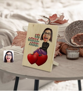 BK Gift Kişiye Özel En Güzel Anne Karikatürlü Dekoratif Ahşap Çerçeve Model 1