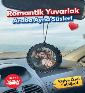 Kişiye Özel Fotoğraflı Ahşap Araç Dikiz Aynası Süsü – Sevgiliye ve Aileye Özel Hediye