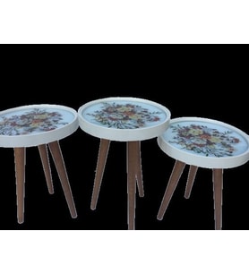 Zigon 13912 ÇEMBER Model Kayın RETRO Natüre Renk Ayak Üst Tabla cam üstü baskı