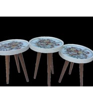 Zigon 13912 ÇEMBER Model Kayın RETRO Natüre Renk Ayak Üst Tabla cam üstü baskı