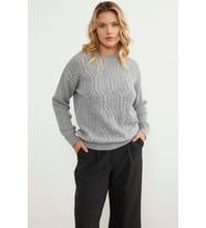 Oversize Kabartma Desenli Triko Kazak - Gri