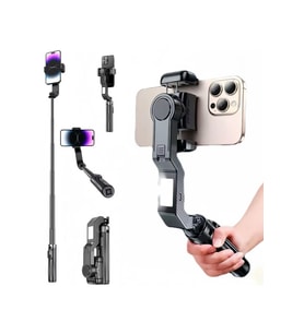 LED Işıklı Gimbal Sabitleyici, Bluetooth Kumandalı Selfie Çubuğu ve Tripod