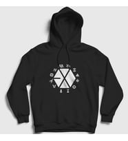 Presmono Unisex Beyaz Symbols Logo Exo Kapüşonlu Sweatshirt 61862tt (Siyah)