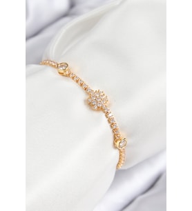 Pirinç Zirkon Taşlı Kar Tanesi Model Gold Renk Asansörlü Kadın Bileklik 5886 - HEP-1972-9627