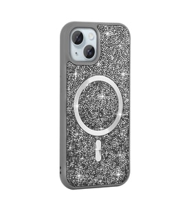 Apple iPhone 14 Uyumlu Kılıf Pırlanta Tasarımlı M-safe Şarj Özellikli Zore Mozaik Silikon Kapak (Gri-Gri)