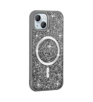 Apple iPhone 14 Uyumlu Kılıf Pırlanta Tasarımlı M-safe Şarj Özellikli Zore Mozaik Silikon Kapak (Gri-Gri)