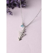 Balık Kılçığı Model Beyaz Taşlı 925 Ayar Gümüş Kolye (Silver)