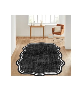 Eliana Home Baskılı, Yıkanabilir Kaymaz Taban Oval Halı LNA7036-SD246 100x150 cm (Siyah)