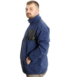 Mode XL Büyük Beden Erkek Sweat Yarım Fermuarlı Garnili Polar 23552 İndigo