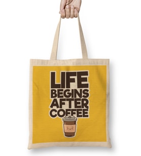 Life Begins After Coffee Bez Çanta Uzun Saplı