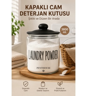 3800 ml Kapaklı Cam Deterjan Kutusu Büyük Boy Cam Saklama Kavanozu