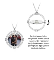 İsimli Fotoğraflı Dönen Çerçeve Beyaz Gümüş Kolye