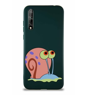 Huawei P Smart S Soft Premier Kapak Salyangoz Gary Tasarımlı Silikon Kılıf - Yeşil (Şeffaf)