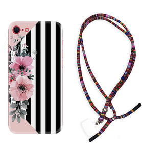 Apple iPhone 5 6 7 8 Plus Se XR Kılıf Boyun Asklı Rasta Silikon Flowers 4 1390