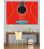 Kırmızı Gitar Minimalist Tasarım Tablo Dekoratif Kanvas - Mdf Ahşap Tablo