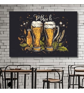 Tekli Yatay Kanvas Cafe Bar Duvar Tablosu Soyut Biralar