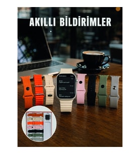 Mey İthalat® Dokunmatik Akıllı Saat Bluetooth Arama Sağlık Takipli 7 Değiştirilebilir Kordonlu Saat