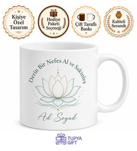 Derin Bir Nefes Al ve Sakinleş Temalı Meditasyon Çay Kupası Hediye Bardak