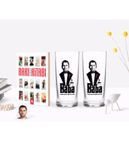 BK Gift Kişiye Özel Renkli Baskılı Godfather Baba Tasarımlı İkili Rakı Bardağı ve Rakı Cep Kitabı Hediye Seti-3 (Model 1)