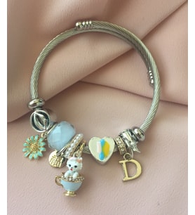 Çiçekli Fincan Charmlı Pandora Model Şık Kadın Bileklik Mavi