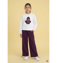 Kahve Kız Çocuk Hoodie Detaylı Sweatshirt Geniş Paça Eşofman Takımı 24782