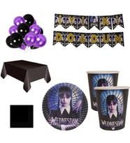 16 Kişilik Wednesday Tabak, Bardak Yazı Balon Seti, Addams Wednesday Parti Doğum Günü Parti Süsleri-