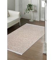 Dijidekor Halı Vizon Elit Yıkanabilir Saçaklı Kaymaz Kesme İnce Yolluk Kilim Salon Halısı Modelleri (Açık Vizon)