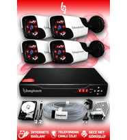 BAYICAM 4 Kameralı Panda 4 Dış Kamera Set 100 GB HDD Full HD Gece Görüşlü Güvenlik Kamerası Sistemi (Beyaz)