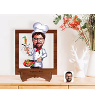 BK Gift Kişiye Özel Erkek Chef Karikatürlü Ahşap Standlı 3D Biblo-1 (Beyaz)