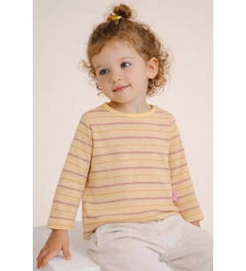Breeze Kız Bebek Uzun Kollu Tişört Patlı Renkli Çizgili 9 Ay-3 Yaş, Krem