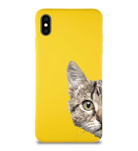 Apple iPhone XS Max Soft Premier Kapak Catface Tasarımlı Silikon Kılıf - Sarı (Şeffaf)