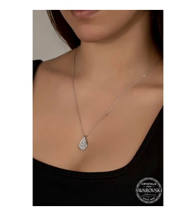 Swarovski Crystal Taşlı Damla Gümüş Kadın Kolye