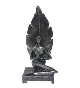 Yapraklı Yogacı Kadın Biblo Gümüş Eskitme 24x10cm (Siyah Gümüş)