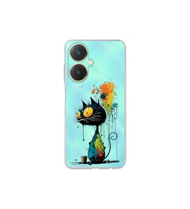 Vivo Y27 ile Uyumlu Splash Kedi Tasarımlı Şeffaf Silikon Kılıf
