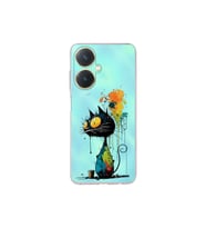 Vivo Y27 ile Uyumlu Splash Kedi Tasarımlı Şeffaf Silikon Kılıf