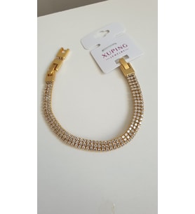 ÇELİK BİLEKLİK XUPİNG SU YOLU ÜÇ SIRA 14 AYAR GOLD RENGİNDE SAVOROSKİ TAŞLI 17+2 CM FMACCESORİES