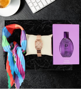 Renkli Fular & Rose Gold Kol Saati & Bayan Parfüm