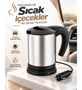 Yolculuk Ve Seyahat İçin 12v Araç Uyumlu Paslanmaz Çelik Elektrikli Su Isıtıcı Kettle