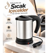 Yolculuk Ve Seyahat İçin 12v Araç Uyumlu Paslanmaz Çelik Elektrikli Su Isıtıcı Kettle
